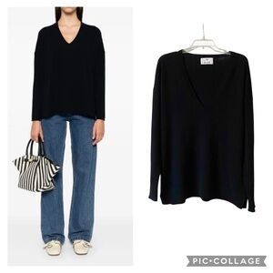 Allude 100% Cashmere Black V-Neck Pullover Womens Size XL Eco-Friendly Sweater